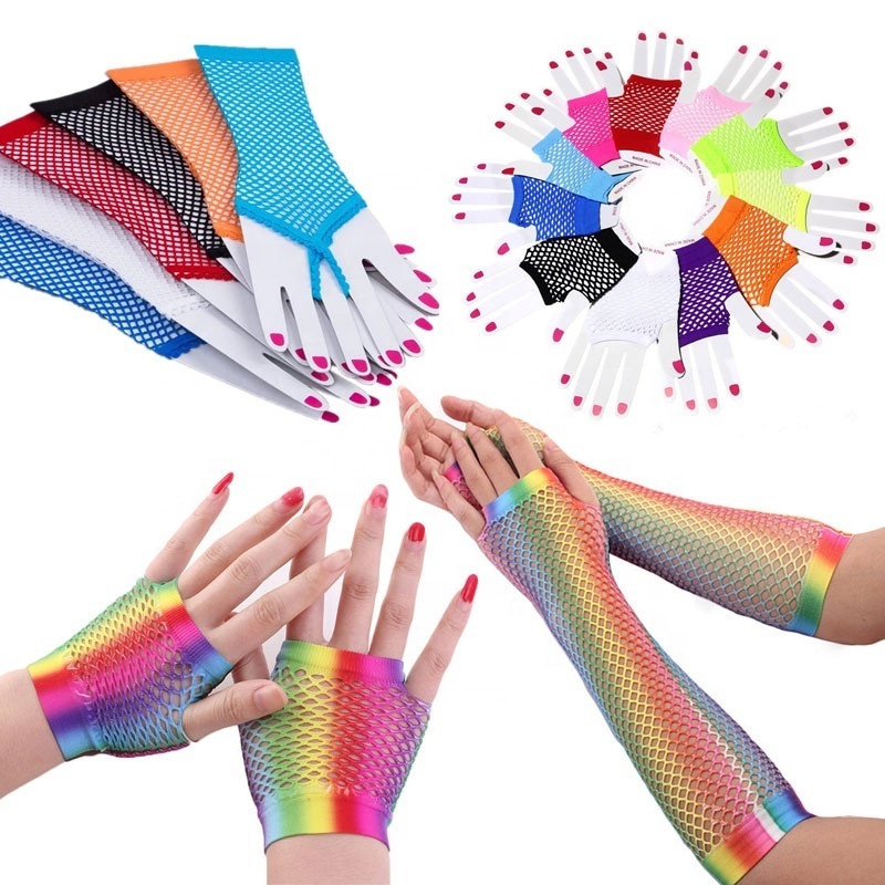 80s Party Supplies Fingerless Fishnet Wrist Gloves Neon Gloves