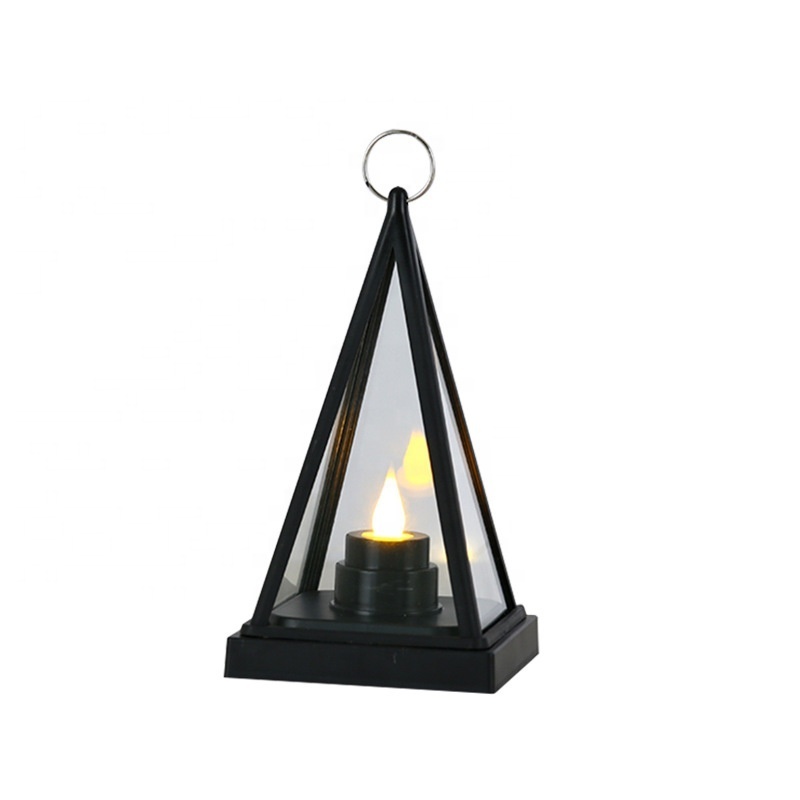 Hanging LED Candle Lights Decorative Triangle Wind Lamp with Battery for Garden Patio Yard Camping Christmas Holiday Decoration