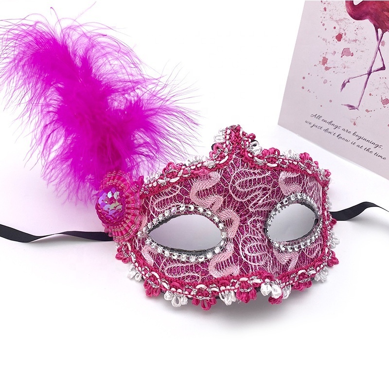 Fashion Venetian Face Mask Feather Decoration Women Masquerade Masks for Halloween