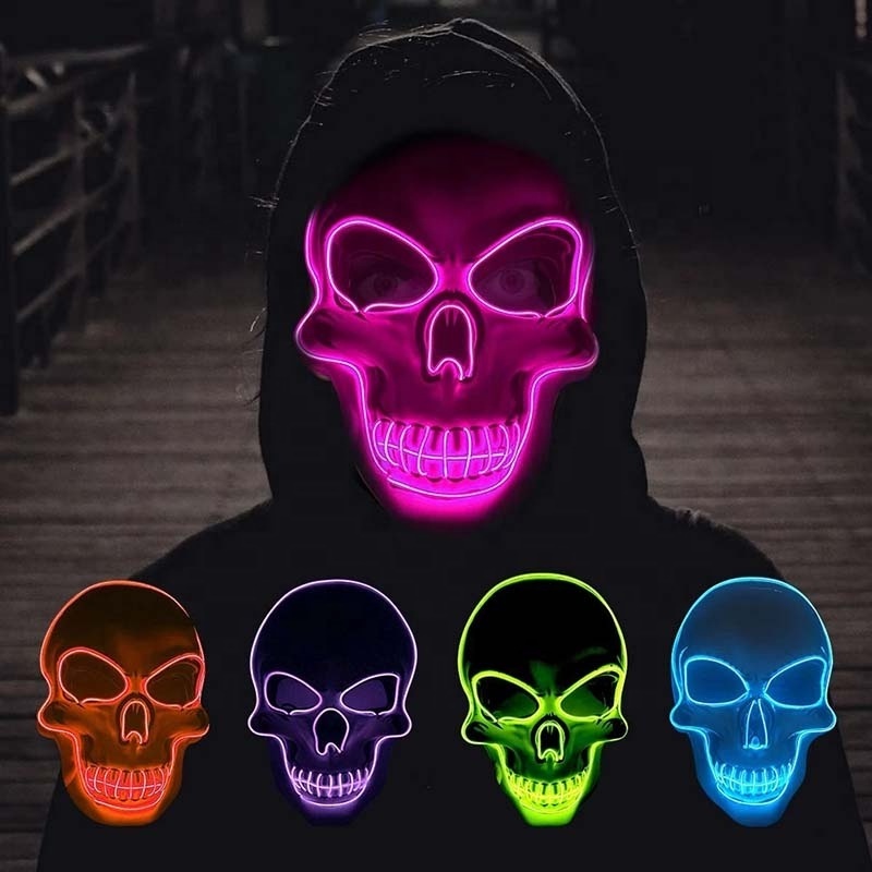 Sumind Halloween LED Skeleton Mask Purge Hacker Mask Scary Glow in The Dark Mask for Halloween Costume Party