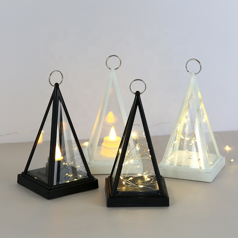 Hanging LED Candle Lights Decorative Triangle Wind Lamp with Battery for Garden Patio Yard Camping Christmas Holiday Decoration