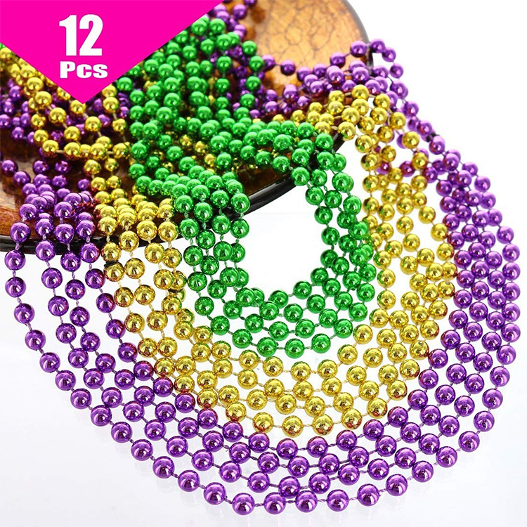 Great For Party Favor Necklaces Round Metallic Mardi Gras Beads