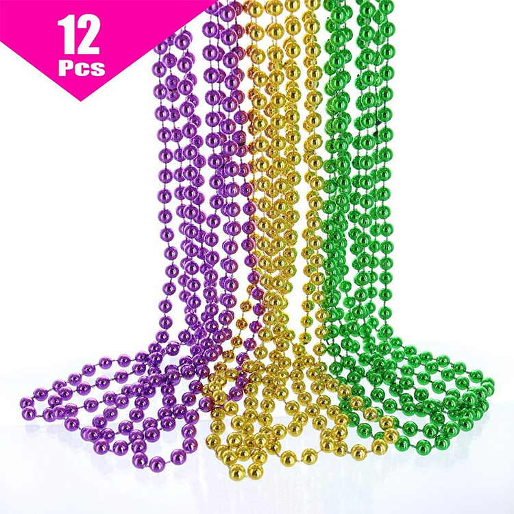 Great For Party Favor Necklaces Round Metallic Mardi Gras Beads