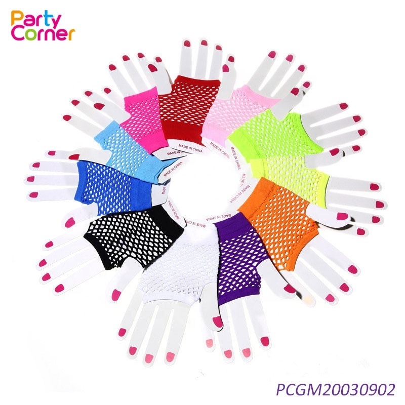 80s Party Supplies Fingerless Fishnet Wrist Gloves Neon Gloves