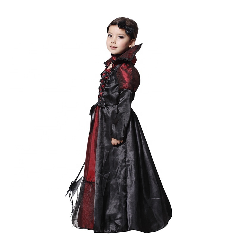 Girls Medieval Royal Gothic Vampire Queen Halloween Costume Vampiress Fancy Dress