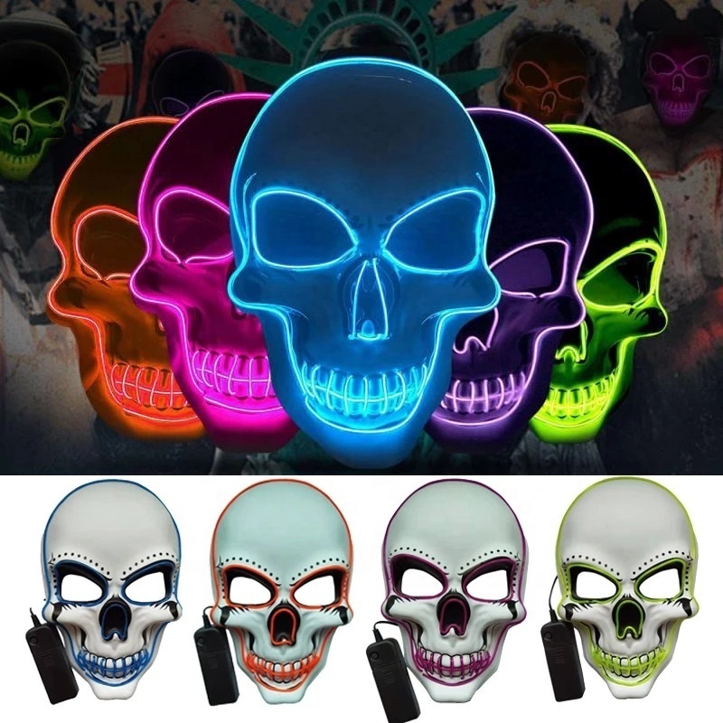 Sumind Halloween LED Skeleton Mask Purge Hacker Mask Scary Glow in The Dark Mask for Halloween Costume Party