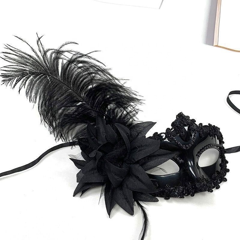 Feather Pearl Mask Halloween Party Masquerade White Black Eye Masks