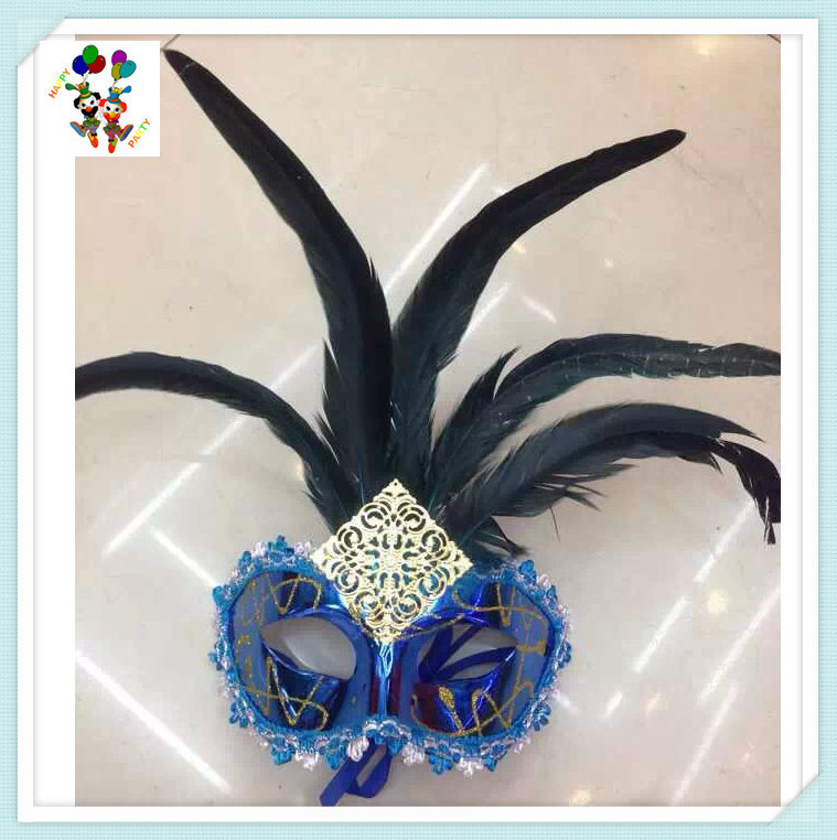 Cheap Plastic Venetian Party Dance Blue Color Masquerade Mardi Gras Feather Masks HPC-2694