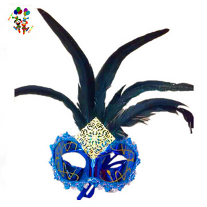 Cheap Plastic Venetian Party Dance Blue Color Masquerade Mardi Gras Feather Masks HPC-2694