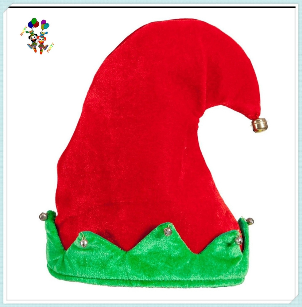 Red and Green Colors Velvet Santa Helper Adult Christmas Elf Ears Hats with Bell HPC-1820