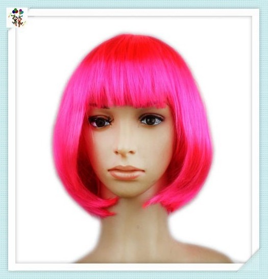 Hot Pink Cheap Short BOB Carnival Party Wholesale Synthetic Wigs HPC-0035