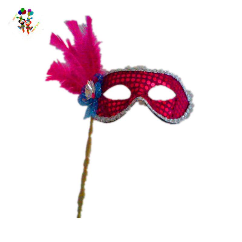 Masquerade Party Dance Feather Sequin Mardi Gras Masks On Stick HPC-1516