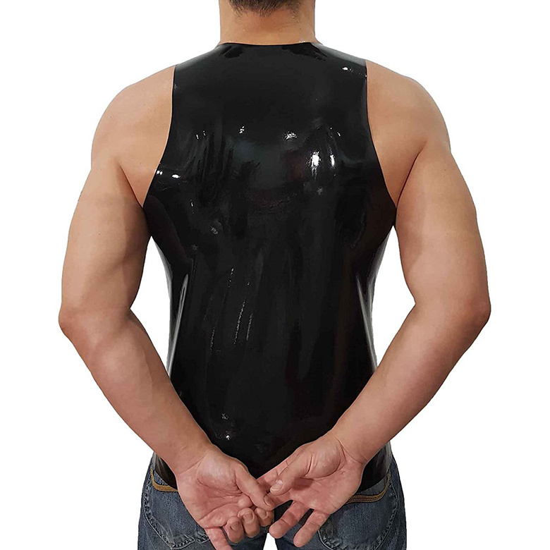 Mens Fetish Sexy Latex Camisole T-Shirt Shapewear Sex Costumes Corset Vest Latex Catsuit Men