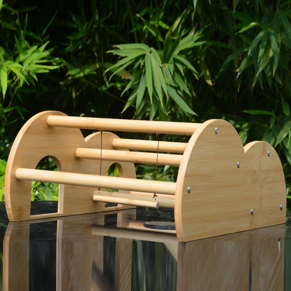 Bamboo Double Layer Chick Perch with Mirror and Swing Training Perch for Baby Chicks Roosting Bar for coop and brooder, Easy to