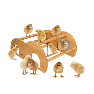 Bamboo Double Layer Chick Perch with Mirror and Swing Training Perch for Baby Chicks Roosting Bar for coop and brooder, Easy to