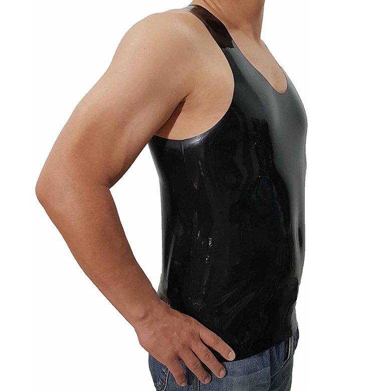 Mens Fetish Sexy Latex Camisole T-Shirt Shapewear Sex Costumes Corset Vest Latex Catsuit Men