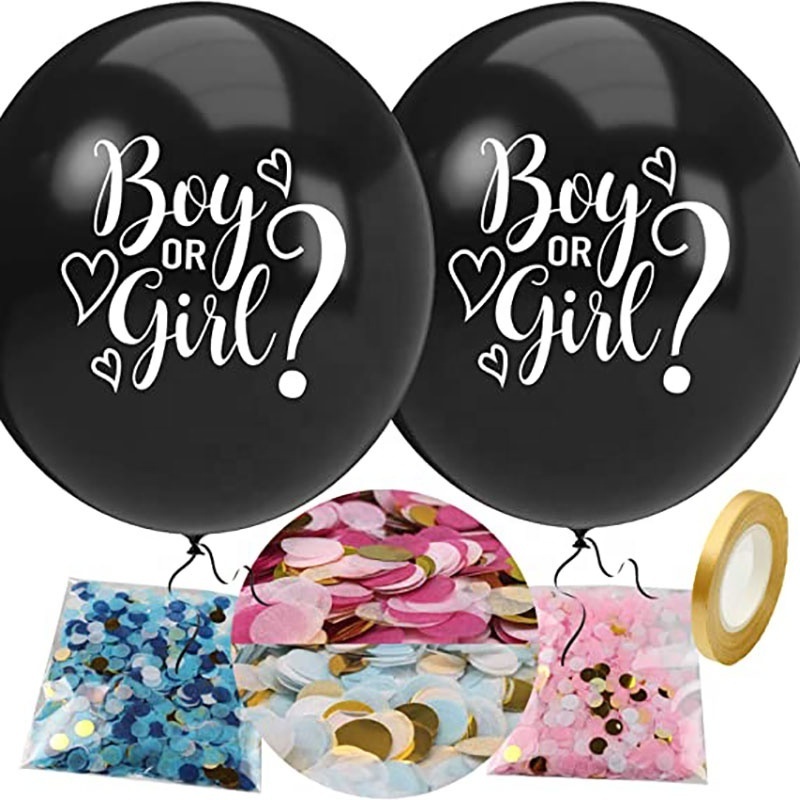 Promotion  Gender Reveal 36 Inch Black Balloon 2pc with Confetti Pink And Blue Boy or Girl  Baby Shower Decorations