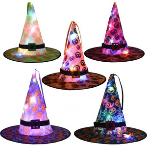 Halloween Light-up Hanging Witch Hat Pumpkin Design LED Lights Halloween Glowing Decoration For Yard Outdoor Party Decoration