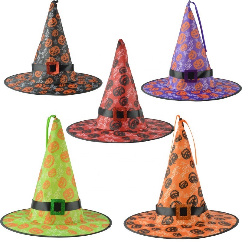 Halloween Light-up Hanging Witch Hat Pumpkin Design LED Lights Halloween Glowing Decoration For Yard Outdoor Party Decoration