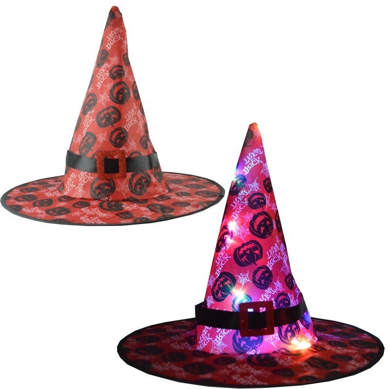 Halloween Light-up Hanging Witch Hat Pumpkin Design LED Lights Halloween Glowing Decoration For Yard Outdoor Party Decoration