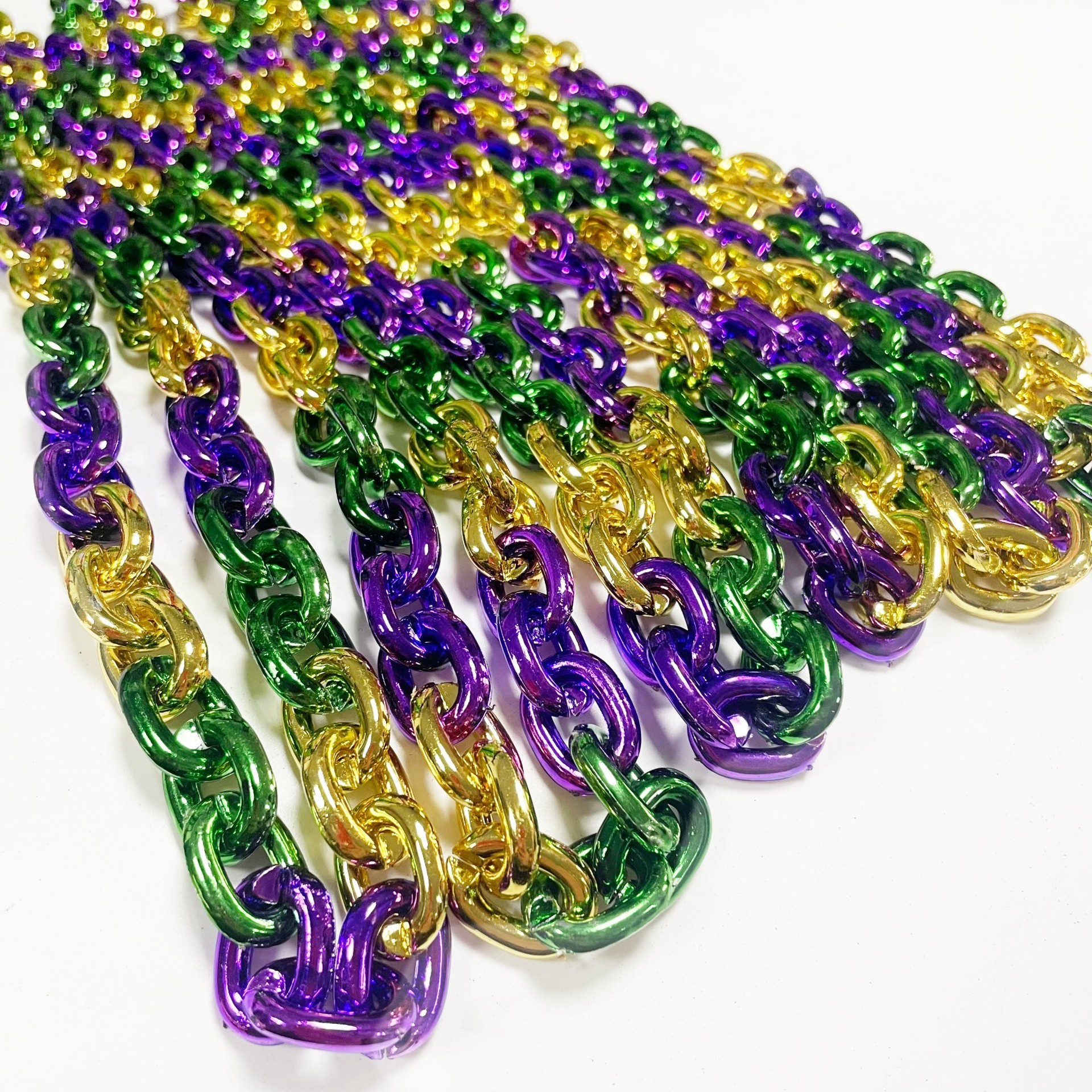 84CM Big Mardi Gras Beads Purple Green Gold Jumbo Chain Link Necklace Halloween Events Carnival Party Supplies  SP-3