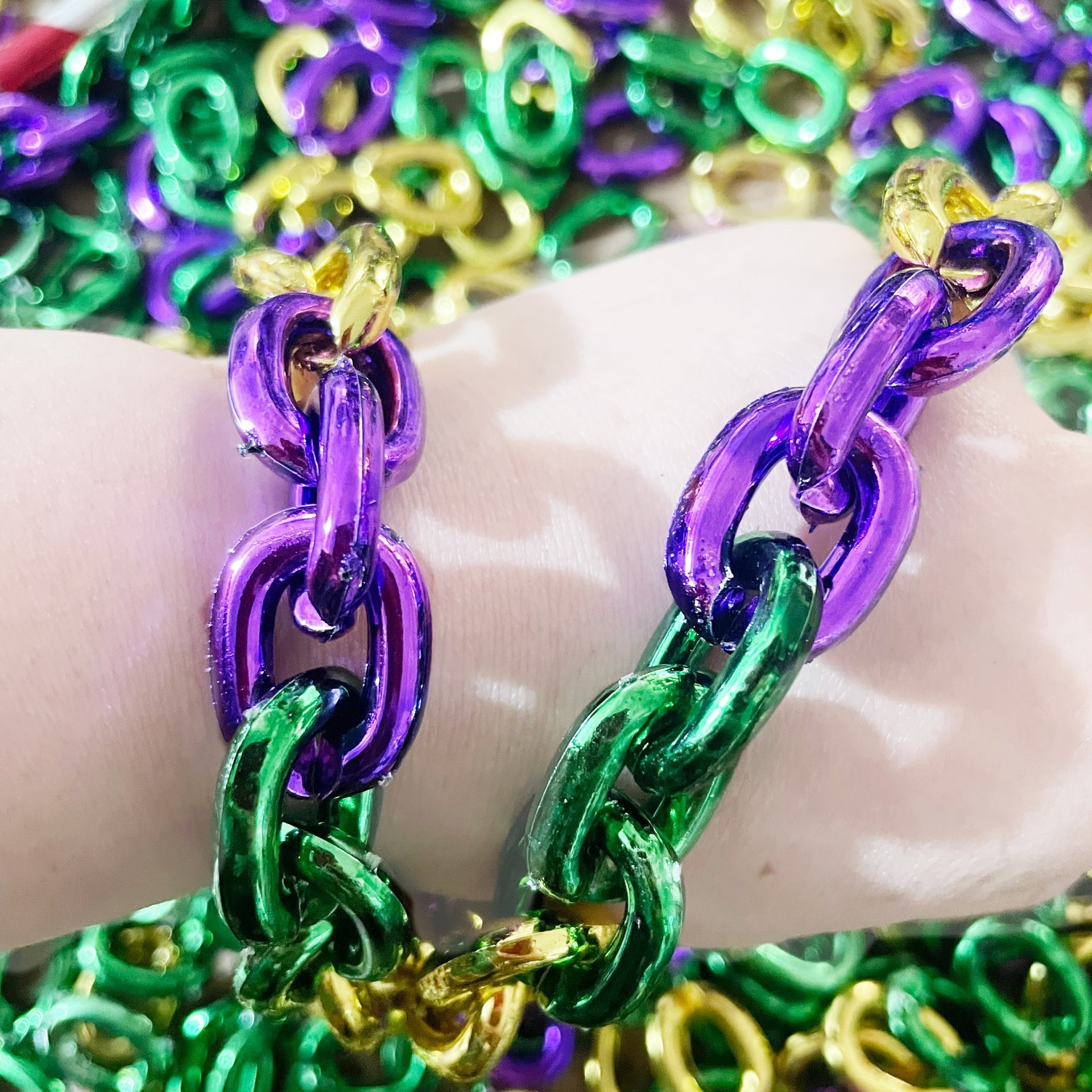 84CM Big Mardi Gras Beads Purple Green Gold Jumbo Chain Link Necklace Halloween Events Carnival Party Supplies  SP-3