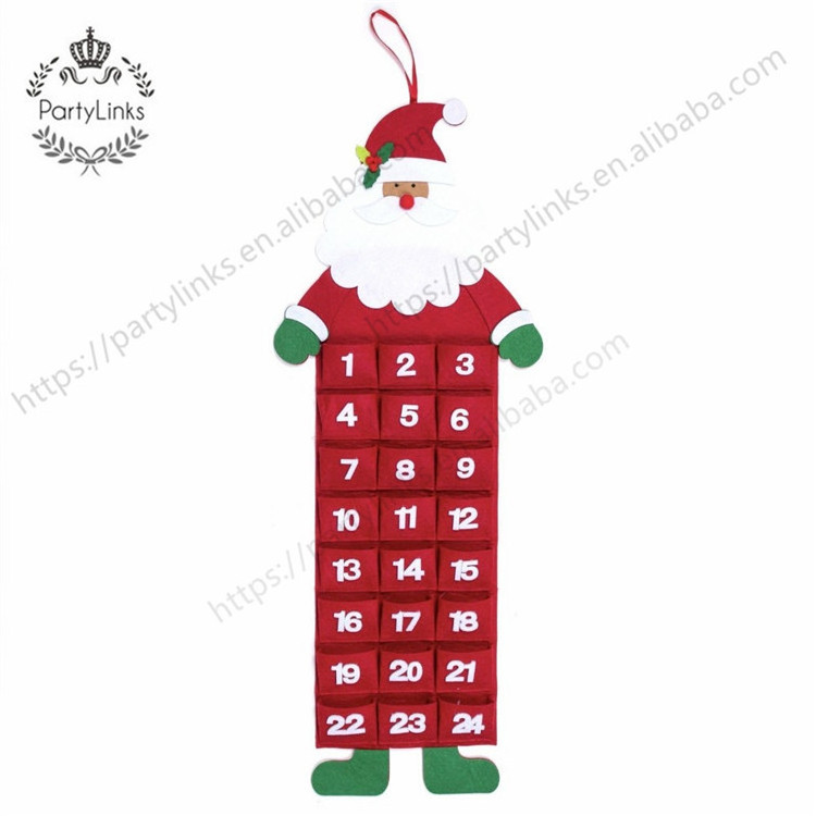 Large Felt Christmas Ornaments Advent Calendar Pockets Santa Reindeer Snowman Countdown Wall Calendar Xmas Decoration