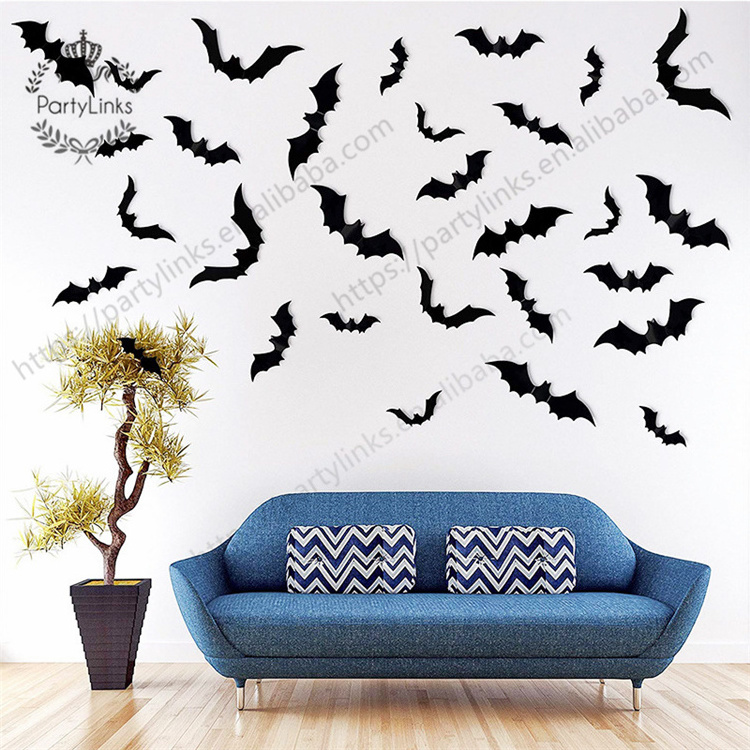 12pcs Halloween 3D Black Bat Wall Stickers Halloween Party DIY Decorative Wall Decal Halloween Horror Bats Removable Stickers