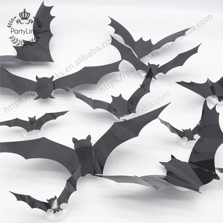 Halloween Decoration LED Bats Light Wall Decor - 3D Halloween Decor Bats Sticker Light, 12 Sizes Waterproof PVC Bat Stickers