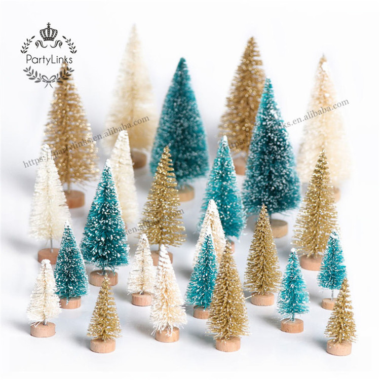 DIY Small Christmas Tree Pine Tree Mini Sisal Bottle Brush Christmas Tree Santa Snow Frost Village House