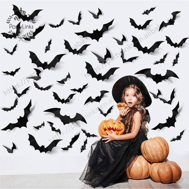 12pcs Halloween 3D Black Bat Wall Stickers Halloween Party DIY Decorative Wall Decal Halloween Horror Bats Removable Stickers