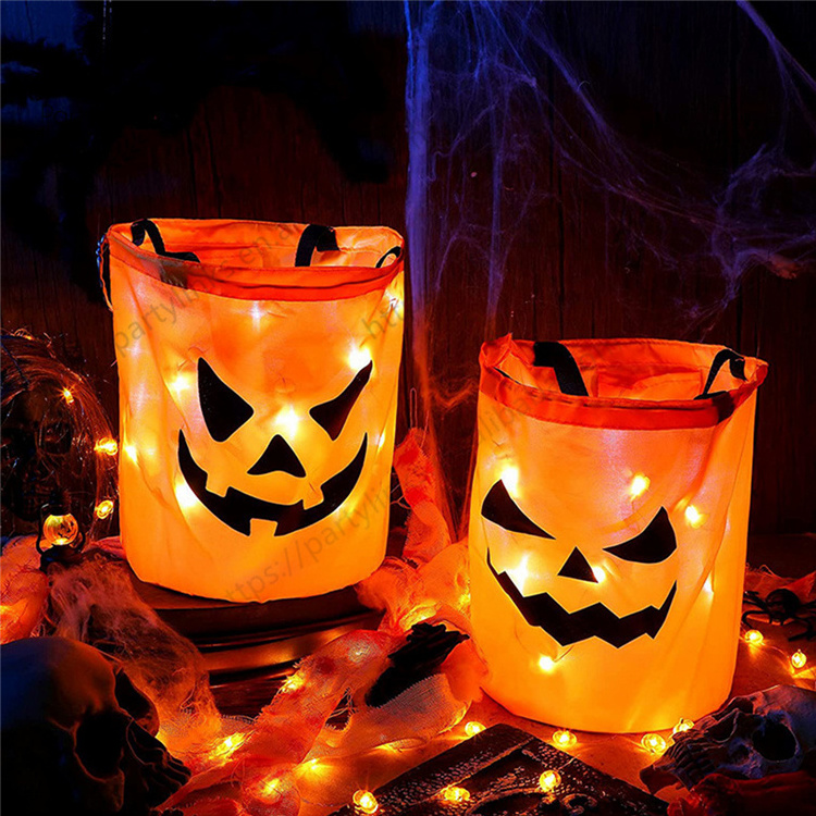 Halloween Candy Bags LED Light Up Trick Or Treat Buckets Orange Pumpkin Bucket In Light Weight For Kids Different Holiday