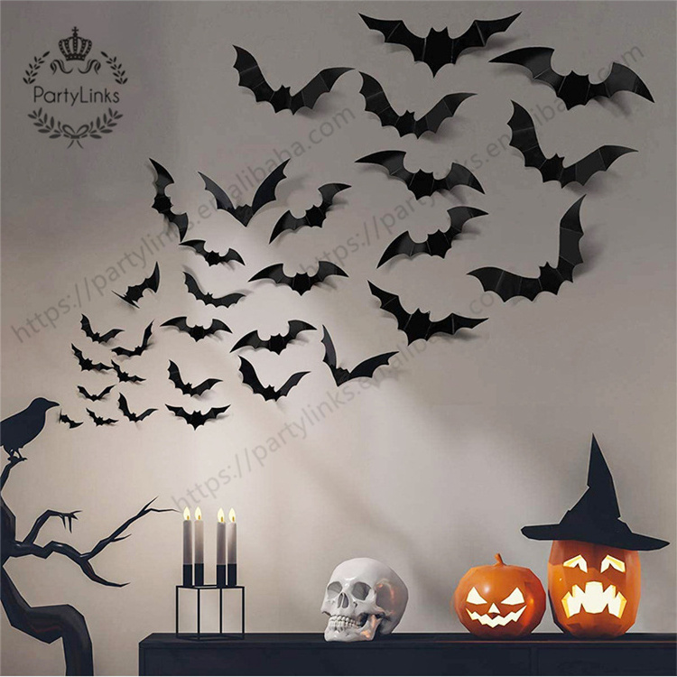 12pcs Halloween 3D Black Bat Wall Stickers Halloween Party DIY Decorative Wall Decal Halloween Horror Bats Removable Stickers