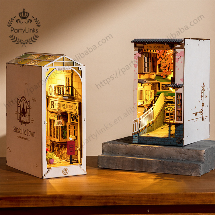 DIY Book Nook Miniature Kit Booknook Dollhouse Bookshelf Insert Wooden Decorative Bookend Stand Model Kits harryy potter