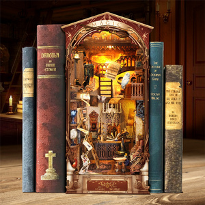 DIY Book Nook Miniature Kit Booknook Dollhouse Bookshelf Insert Wooden Decorative Bookend Stand Model Kits harryy potter