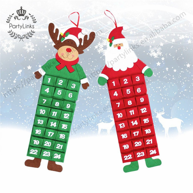 Large Felt Christmas Ornaments Advent Calendar Pockets Santa Reindeer Snowman Countdown Wall Calendar Xmas Decoration