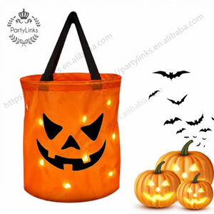 Halloween Candy Bags LED Light Up Trick Or Treat Buckets Orange Pumpkin Bucket In Light Weight For Kids Different Holiday