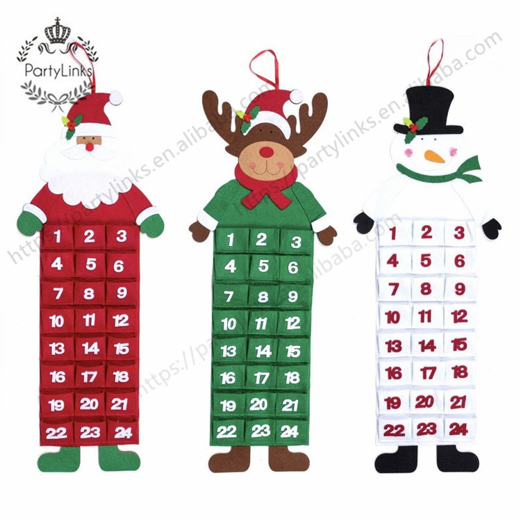 Large Felt Christmas Ornaments Advent Calendar Pockets Santa Reindeer Snowman Countdown Wall Calendar Xmas Decoration