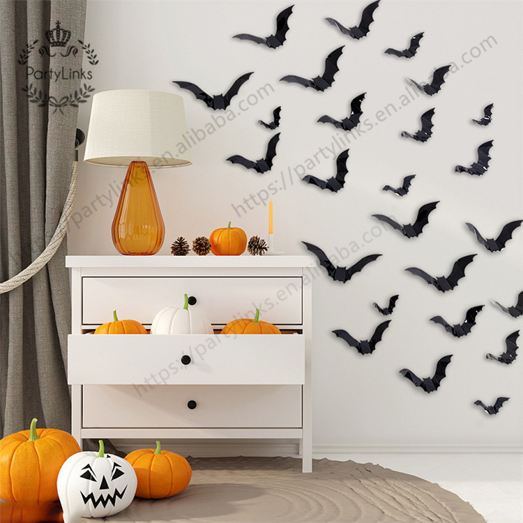 12pcs Halloween 3D Black Bat Wall Stickers Halloween Party DIY Decorative Wall Decal Halloween Horror Bats Removable Stickers