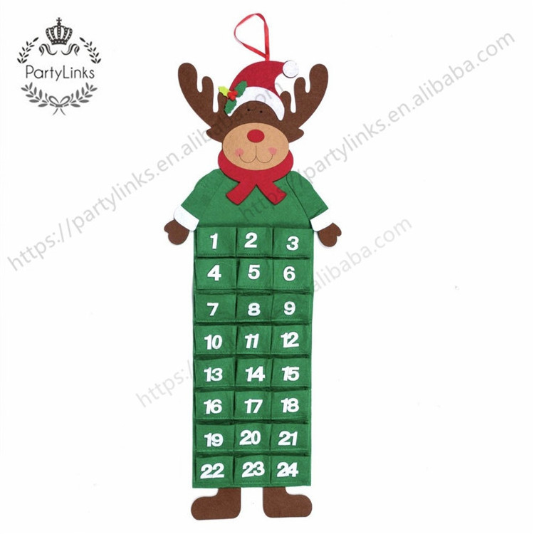 Large Felt Christmas Ornaments Advent Calendar Pockets Santa Reindeer Snowman Countdown Wall Calendar Xmas Decoration