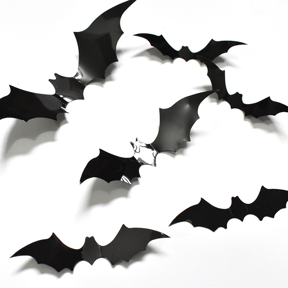 Palmy 12Pcs Black 3D PVC Bat Wall Stickers Halloween Decoration Sticker for Home Decor Party Kids Room Living Room Wall