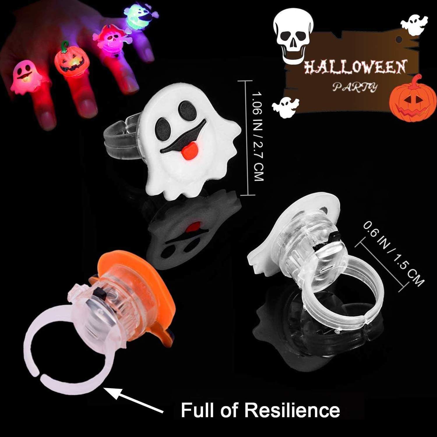 Palmy Halloween Pumpkin Led Ring For Halloween Party Supplies Favors Blinking Soft Jelly Rubber Luminous Flash Finger Ring Toys