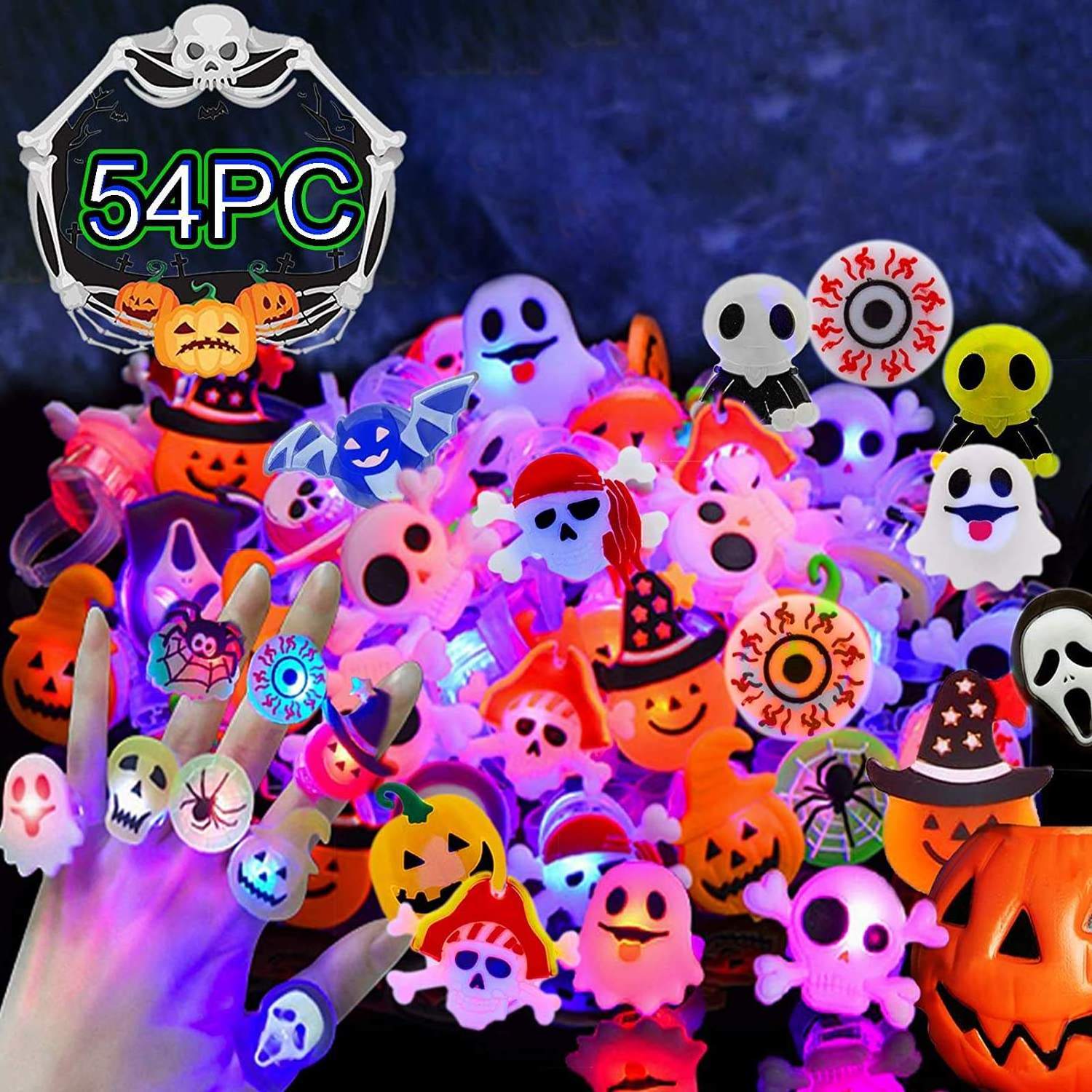 Palmy Halloween Pumpkin Led Ring For Halloween Party Supplies Favors Blinking Soft Jelly Rubber Luminous Flash Finger Ring Toys