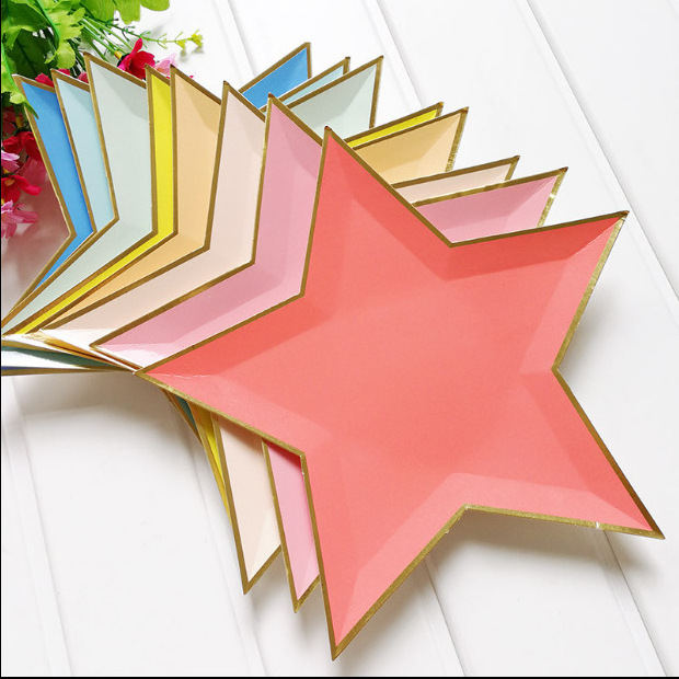 Palmy New gold silver pentagram star shape paper plate disposable party tableware dishes birthday party decoration supplies