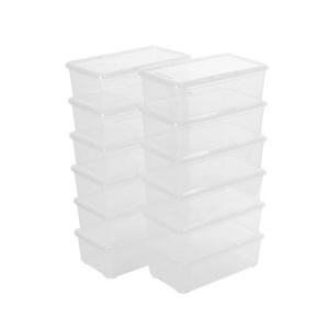 Merryart  Stackable Plastic Organizer Storage Bin Organize Shoes and Crafts on Closet Shelves plastic boxes with lids