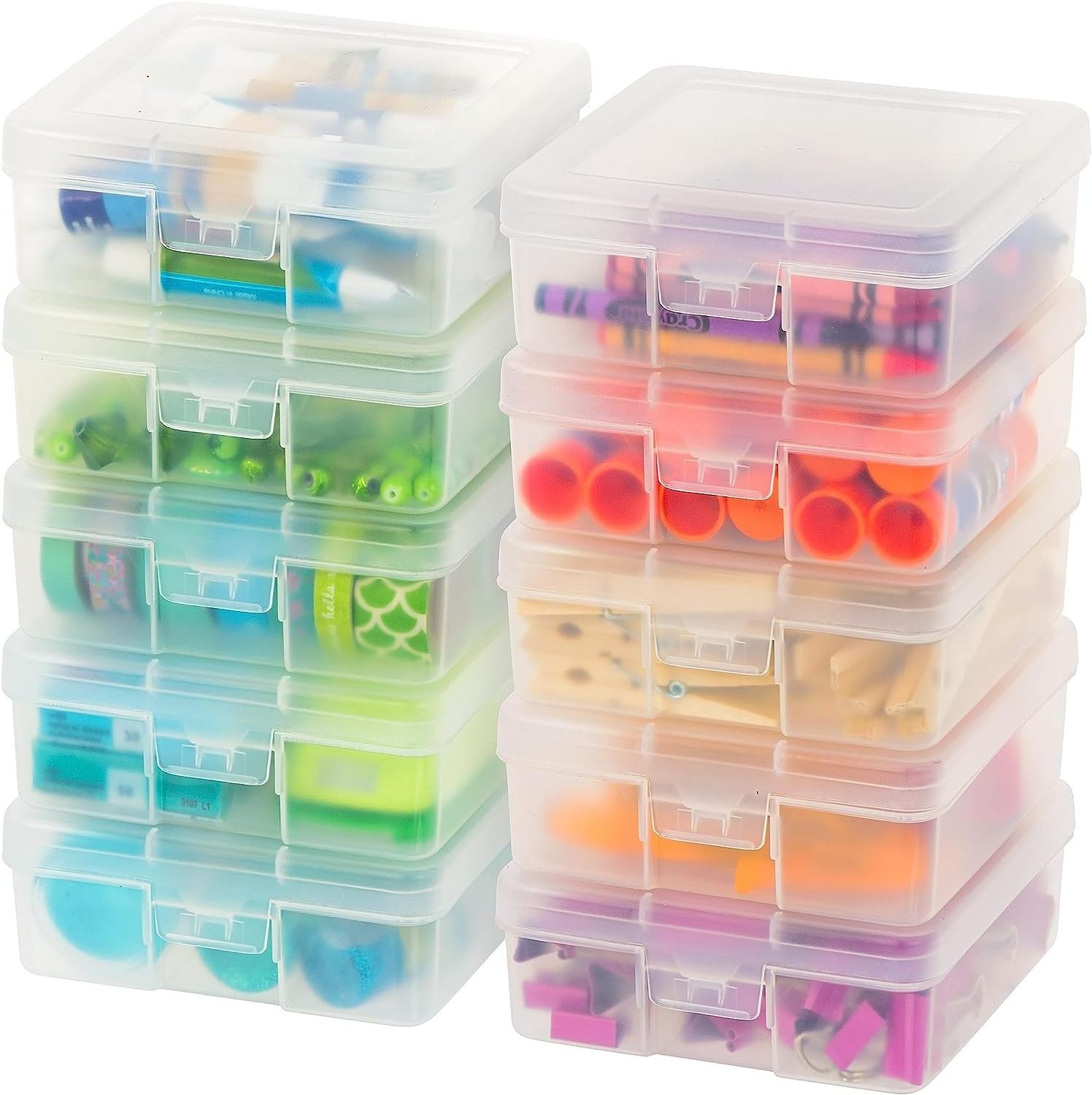 Merryart craft stackable clear small containers see through multifunctional storage box desktop plastic box with Latching Lid