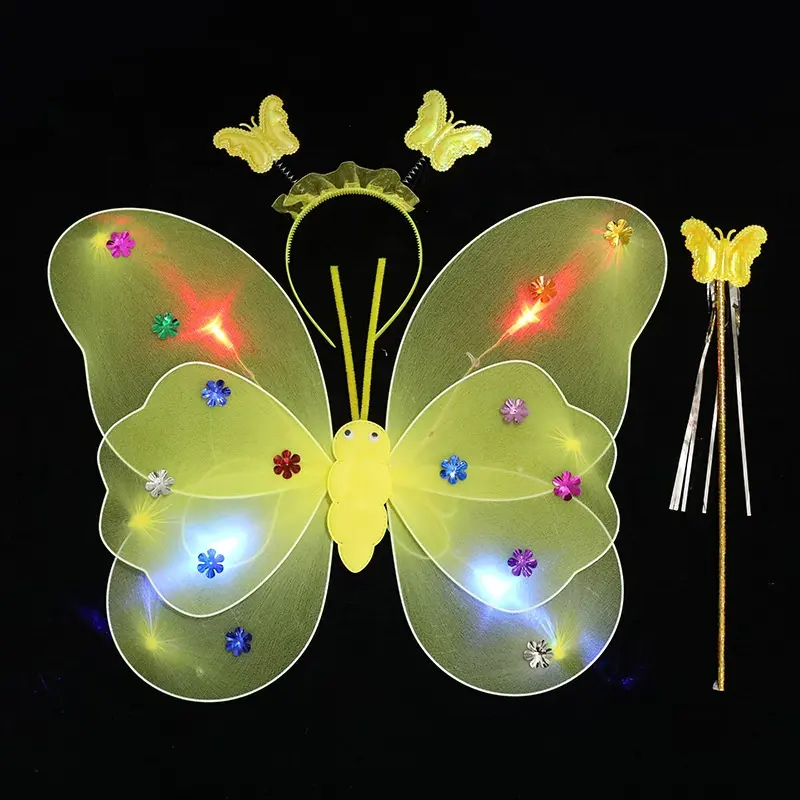 Girls Electrical Butterfly Wings Lights Glowing Shiny Dress Up Moving Fairy Wings For Birthday Wedding Christmas