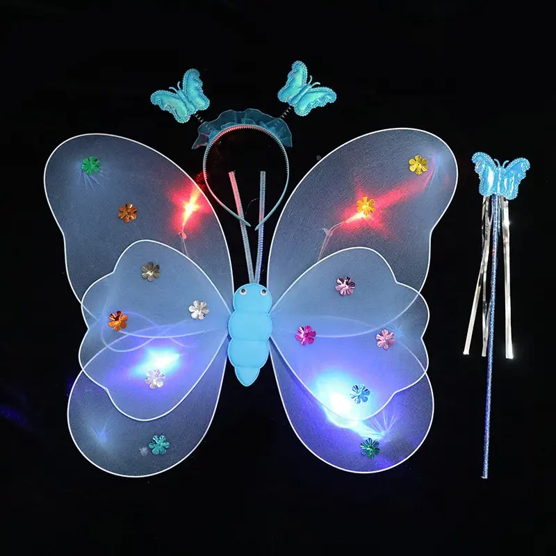 Girls Electrical Butterfly Wings Lights Glowing Shiny Dress Up Moving Fairy Wings For Birthday Wedding Christmas