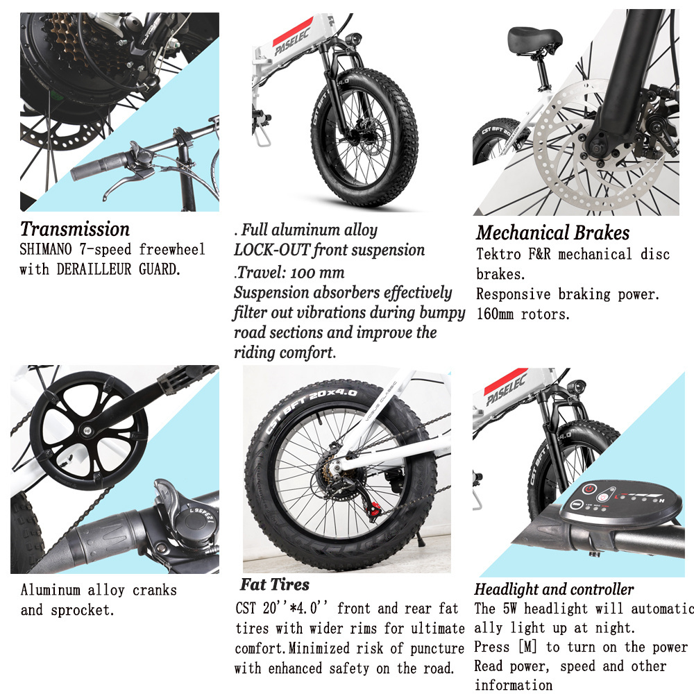 PASELEC PEX20 20 inch Fat Tire Folding Electric Bike Beach Electric Bicycle elektro bike