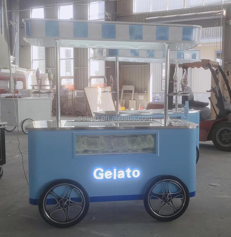 Gelato stand cart Gelato vending food cart Fry ice cream roll cart